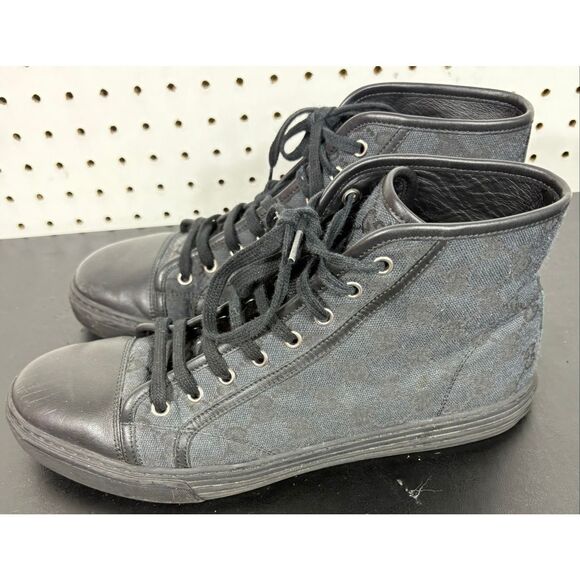 GUCCI MENS GG Canvas Leather High Top Sneakers US 9.5 made in ITALY - Picture 1 of 16